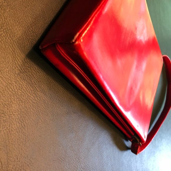 Vintage Small Structured Leather Top Handle Handbag Purse - Red / Orange / Rust - Picture 8 of 16